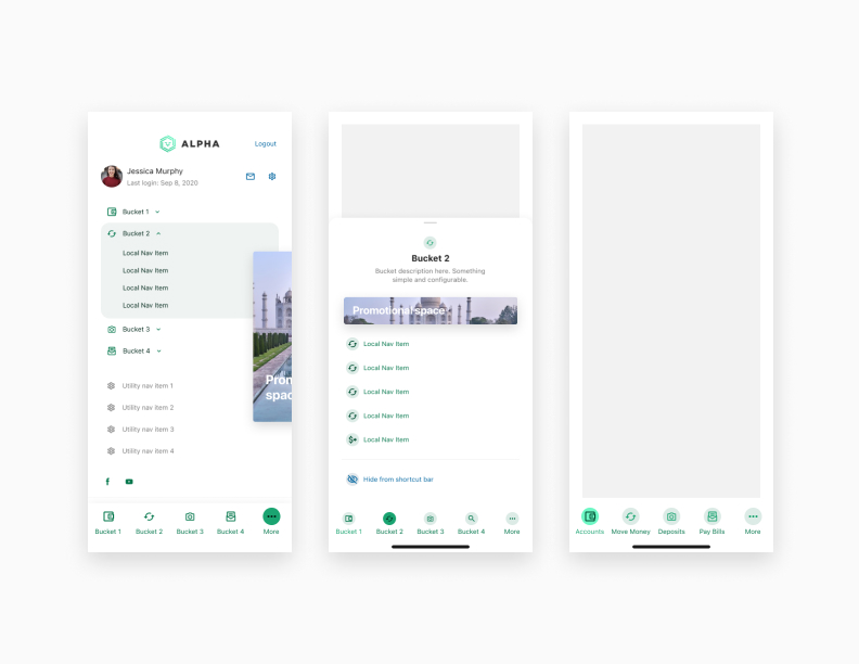 Mobile navigation bucket concept