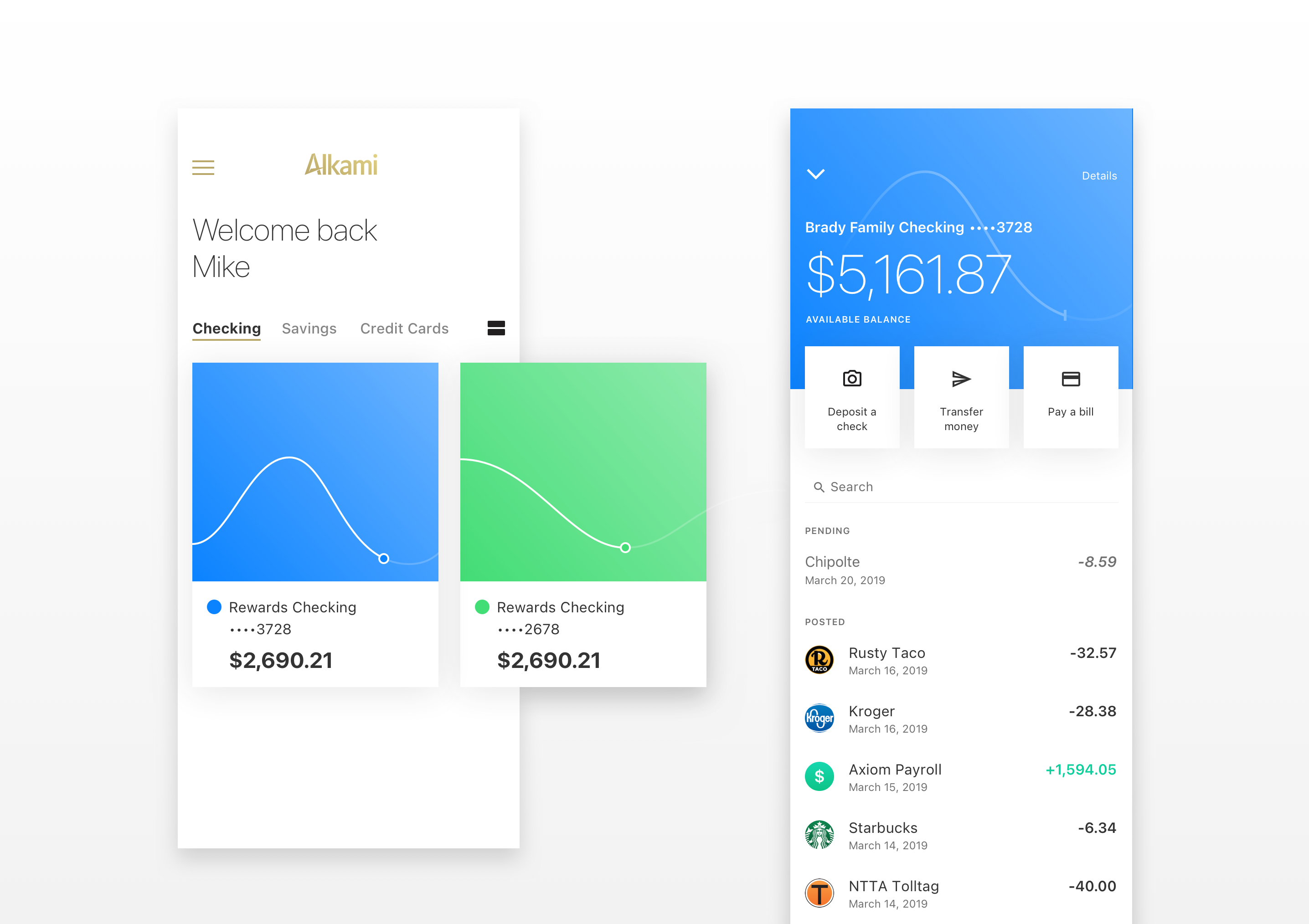 Account cards expanding into full-screen experiences