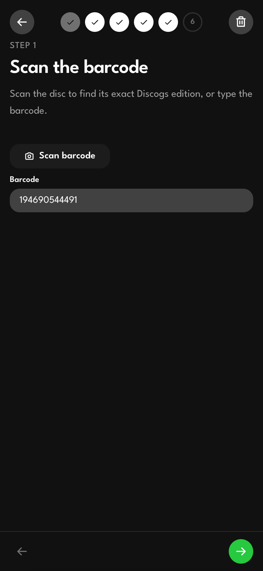 The listing wizard on its scan step with a six-dot step indicator across the top